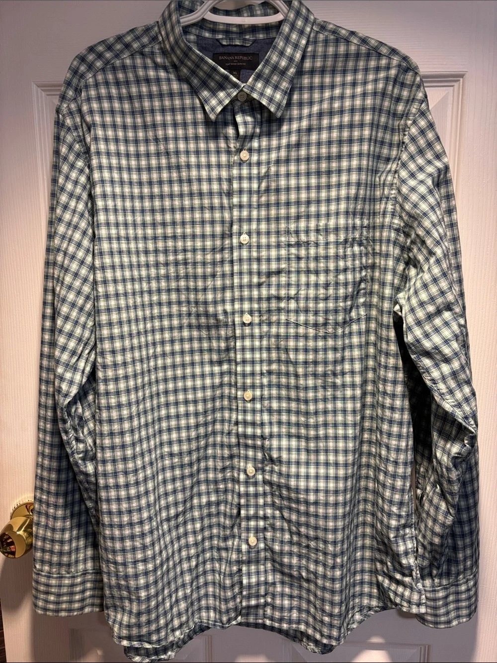 Banana Republic Blue and White Plaid Button-Down Shirt